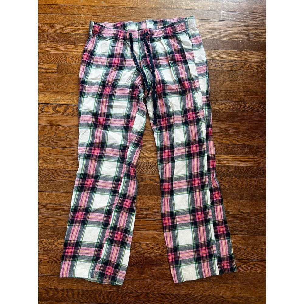 Old Navy Womens Pink Plaid Flannel Pajama Pants Metallic Gold Thread Small